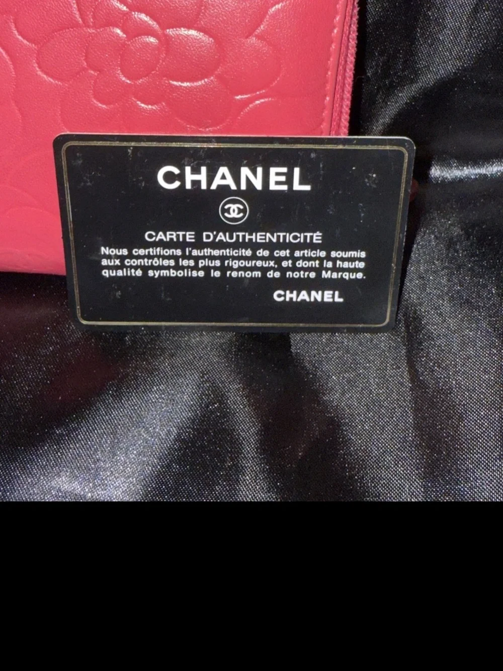 CHANEL Pink Camellia Quilted Zip Wallet with Silver CC
